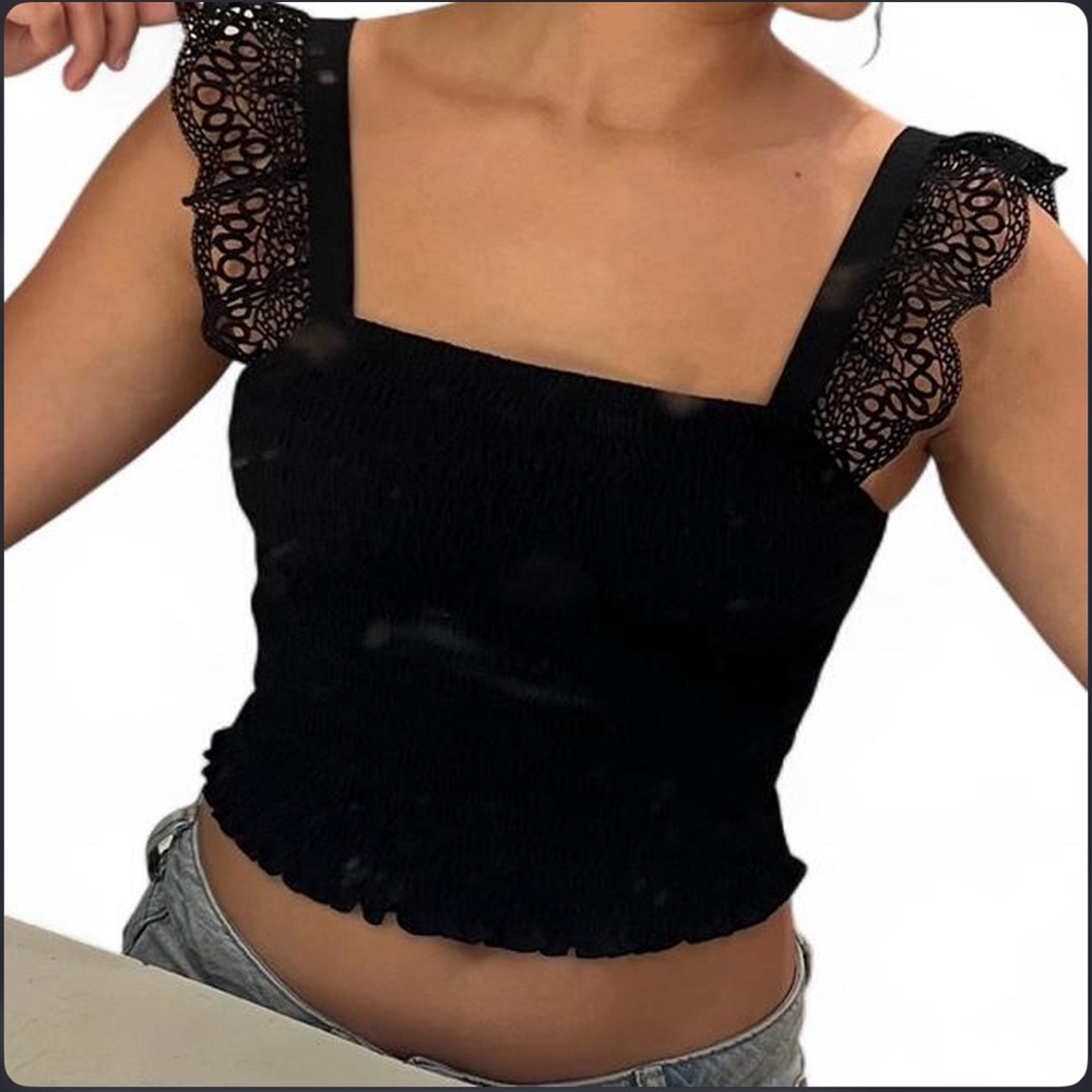 Express Black Lace Strap Crop Tank Top